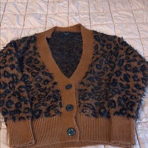 Leopard Print Brown Cardigan Sweater